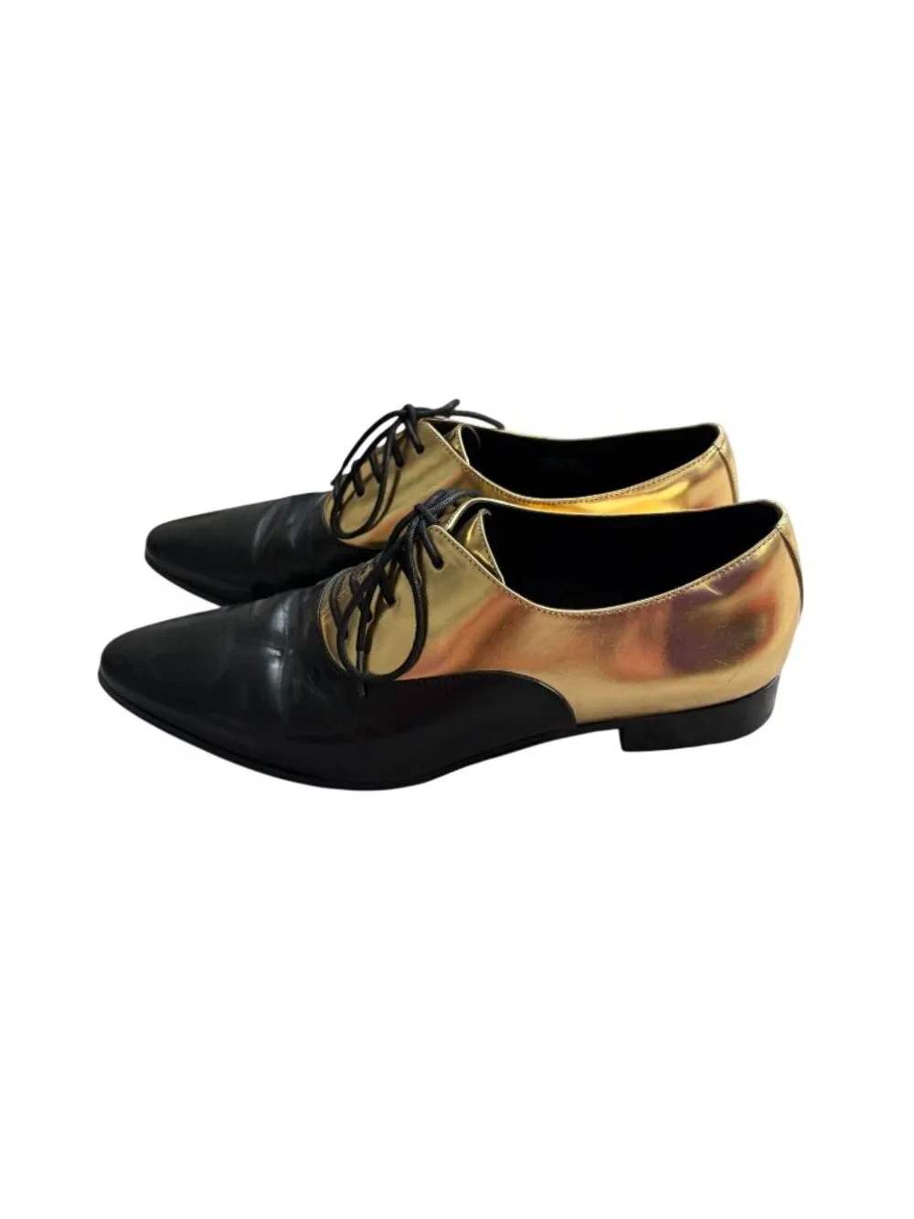MICHAEL KORS Collection Gold Black Leather Oxford Flats Size 38 / 8